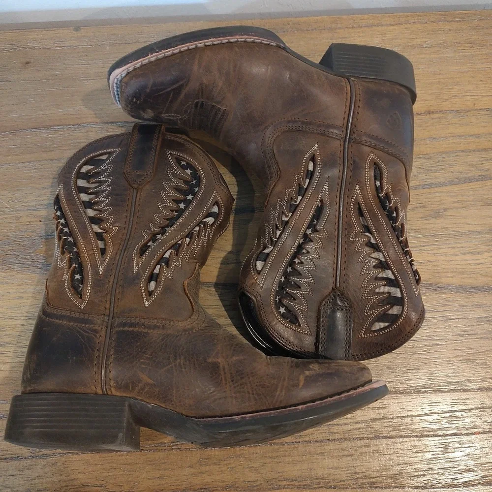 Ariat Youth QuickDraw Ventek Western Boots Size 12.5 Patriotic Mesh Wiggle Room